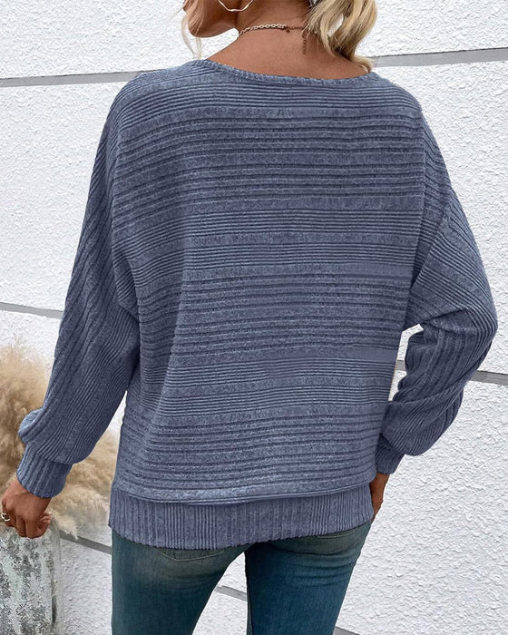 Einfarbiges Langarmshirt mit Rundhals und Streifen