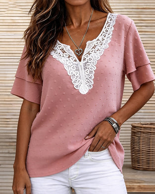 Bluse Spitze V-Ausschnitt
