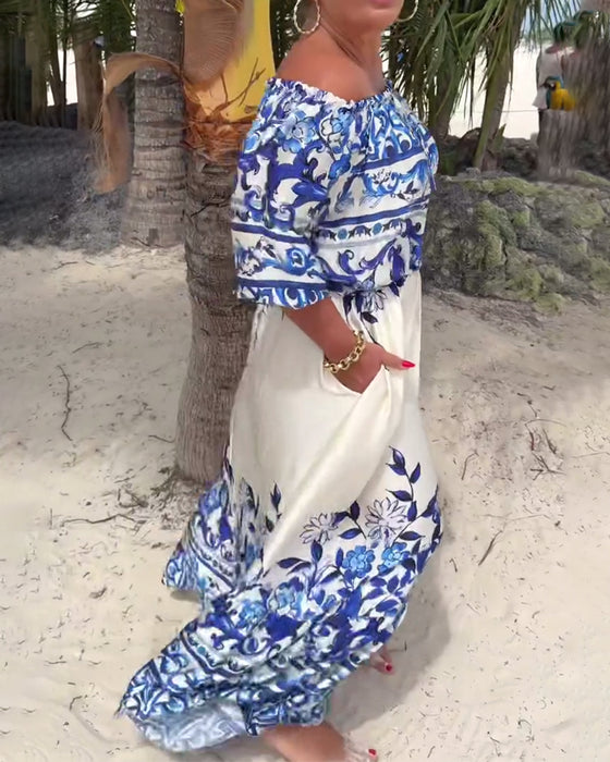 Kleid Off-Shoulder Bedruckt Resort