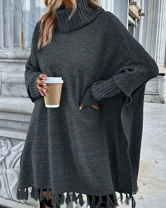 Rollkragenpullover Mit Fledermausärmeln Und Quasten