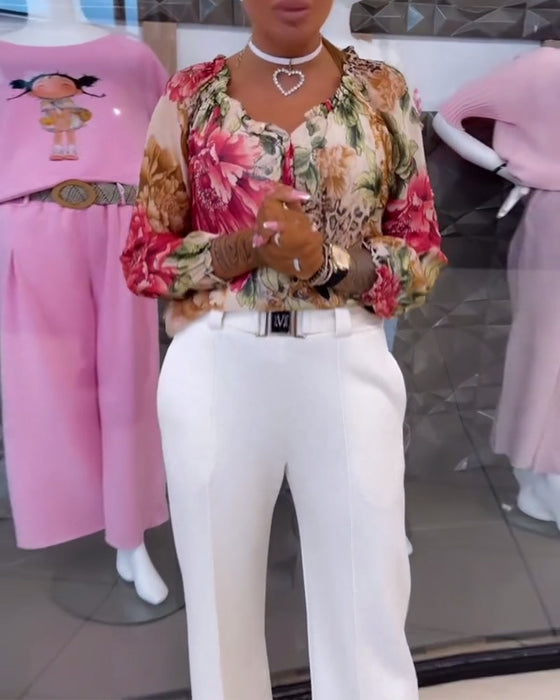 Bluse mit V-Ausschnitt und Blumenmuster