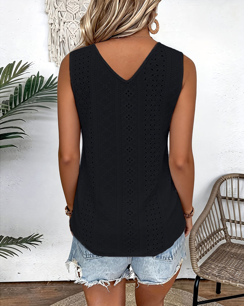 Tanktop V-Ausschnitt Einfarbig Cut-Out Lässig