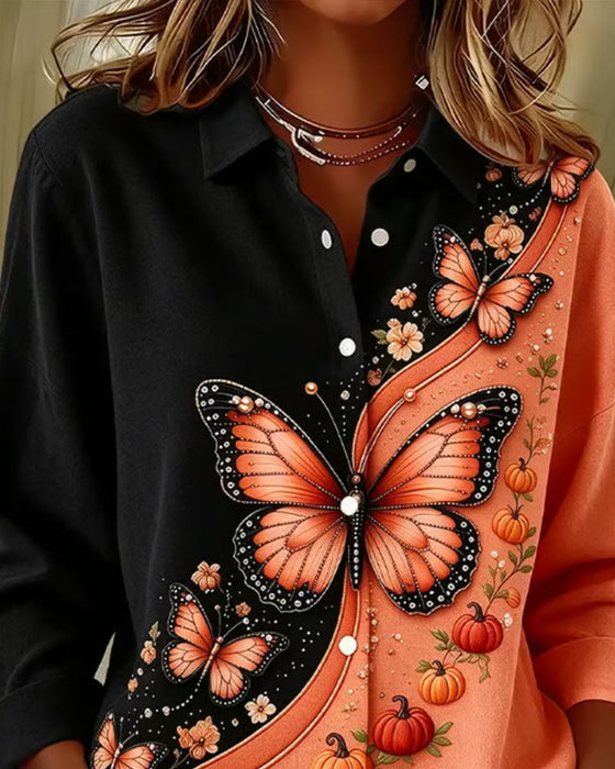 Hemd Farbblock Schmetterling Print Revers