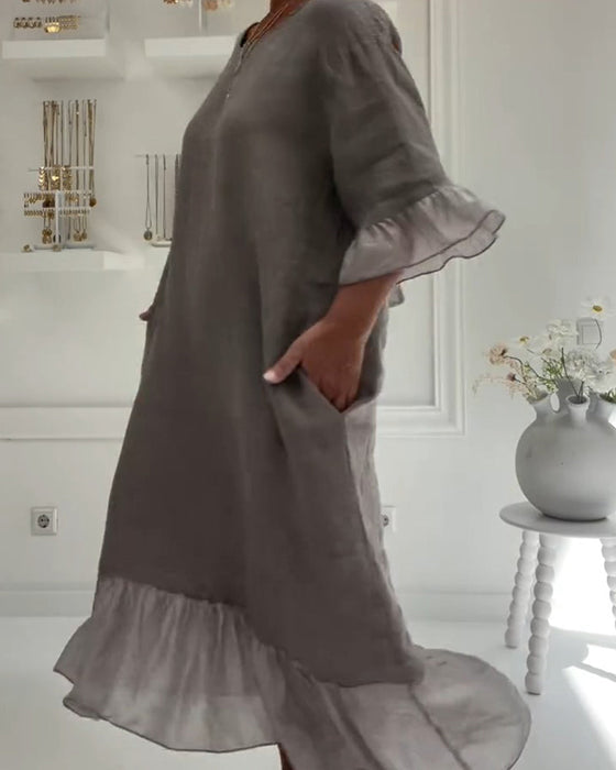 Kleid Rüsche Tasche Lässig