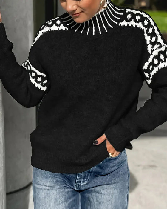 Pullover Stehkragen Gemustert Kontrast
