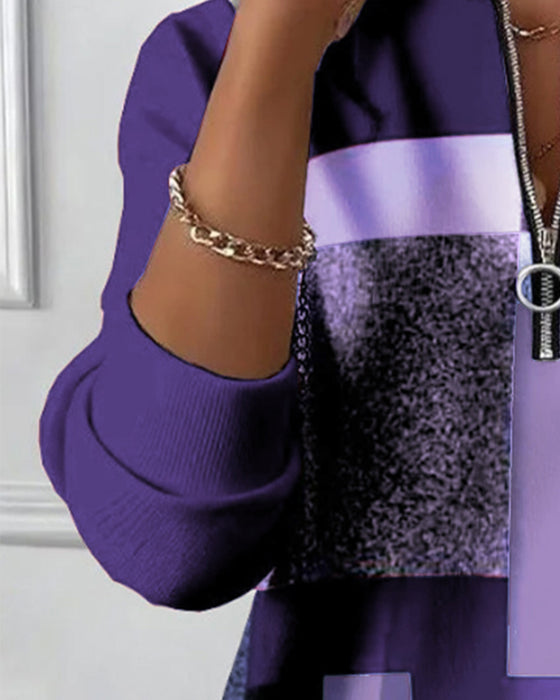 Lässiges Sweatshirt Mit Halbem Reißverschluss Und Print