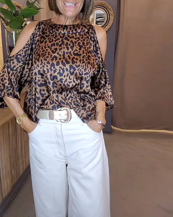 Bluse mit Trägern über den Schultern Leopardenmuster
