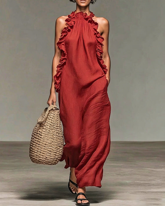 Kleid Halterneck Gerüscht Lang