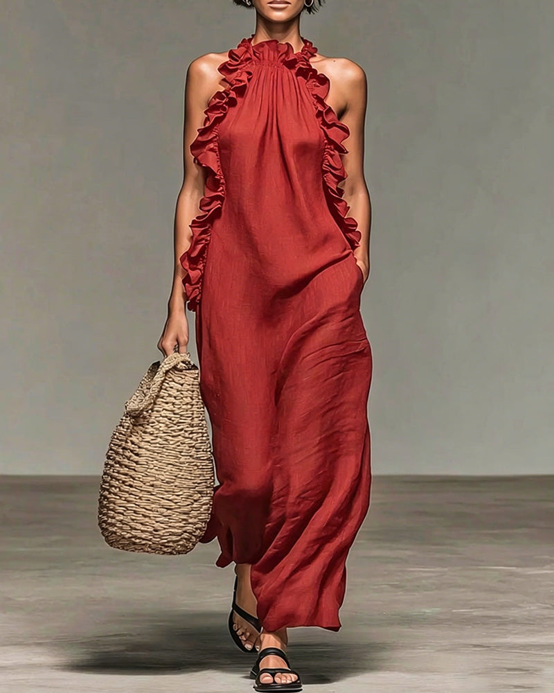 Kleid Halterneck Gerüscht Lang