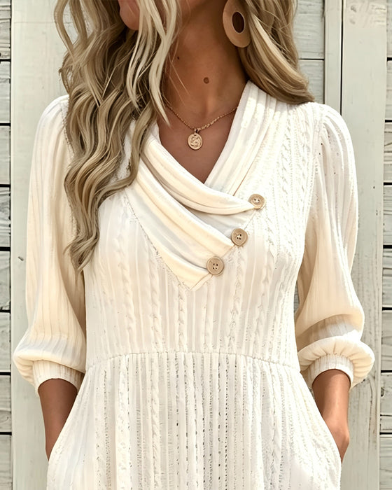 Kleid Flauschkragen Puffärmel Knopf