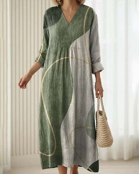 Kleid V-Ausschnitt Farbblock