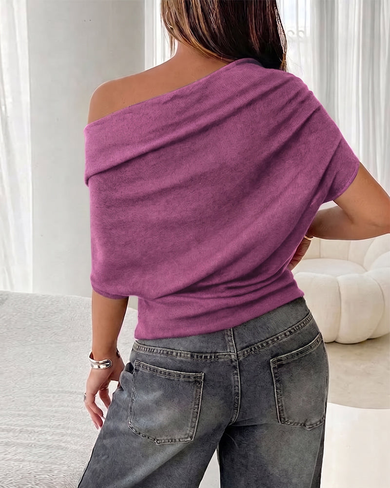 Bluse Fledermausärmel Off-Shoulder Einfarbig