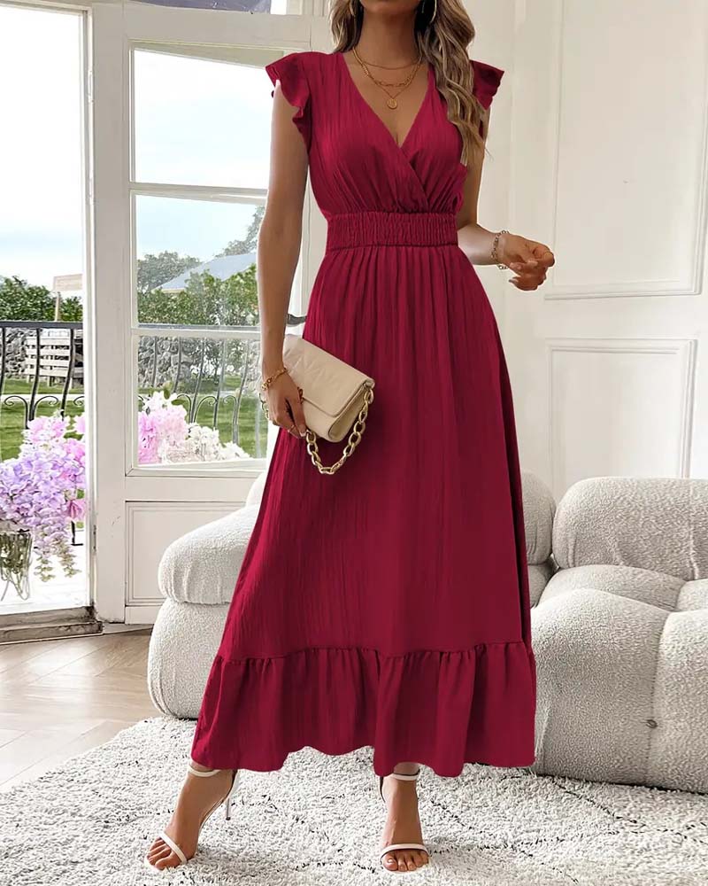 Kleid V-Ausschnitt Einfarbig Tailliert