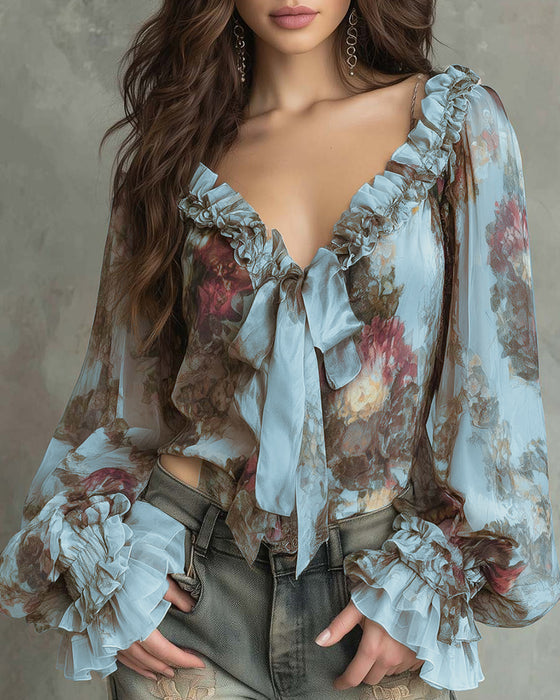 Bluse Lotusdruck Elegant
