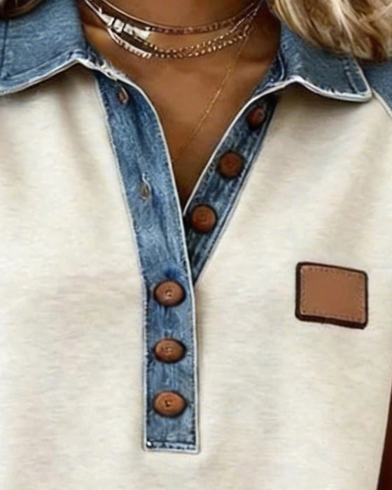 T-Shirt Denim Farbe Block Kurz Ärmel