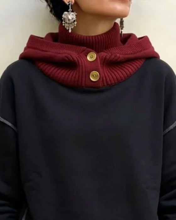 Hoodie Farbblock Hoher Kragen