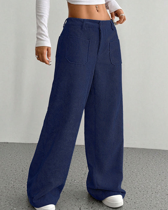 Hose Vorne Hinten Tasche Einfarbig Gerades Bein Lang