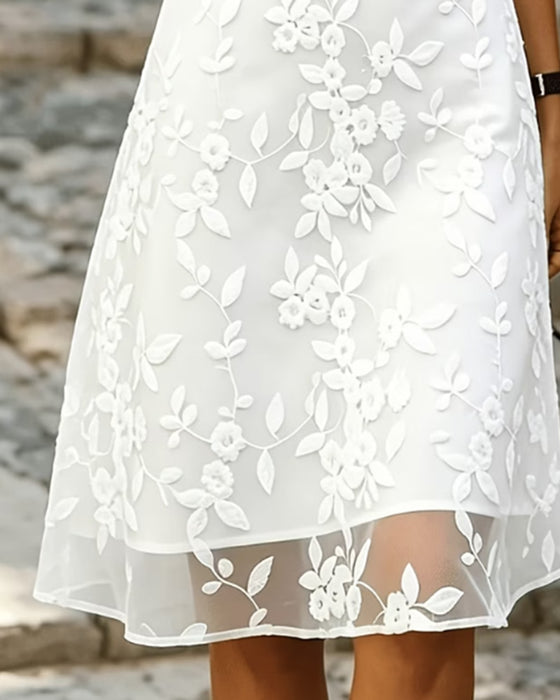 Kleid Hemdkragen Ärmellos Spitze Sheer