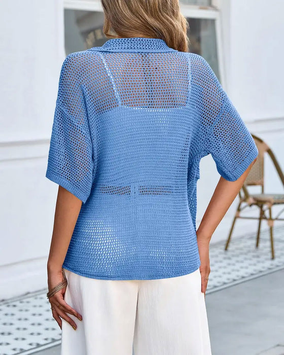 Cardigan Revers Hohl Netz