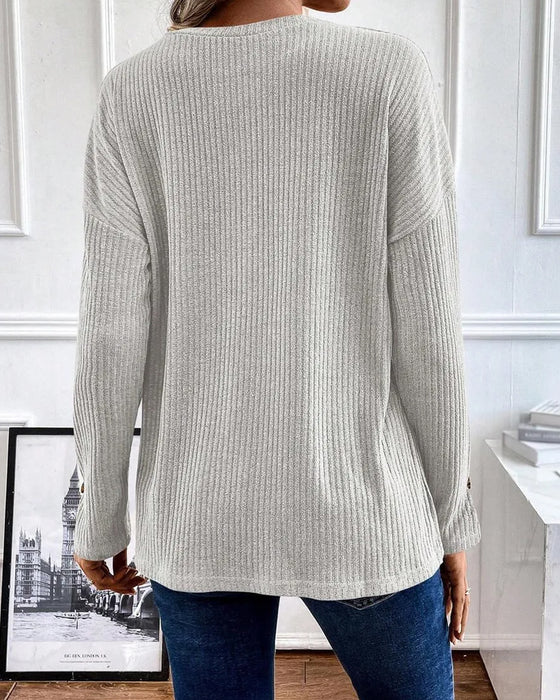 Bluse Gerippt Halber Reißverschluss Pullover