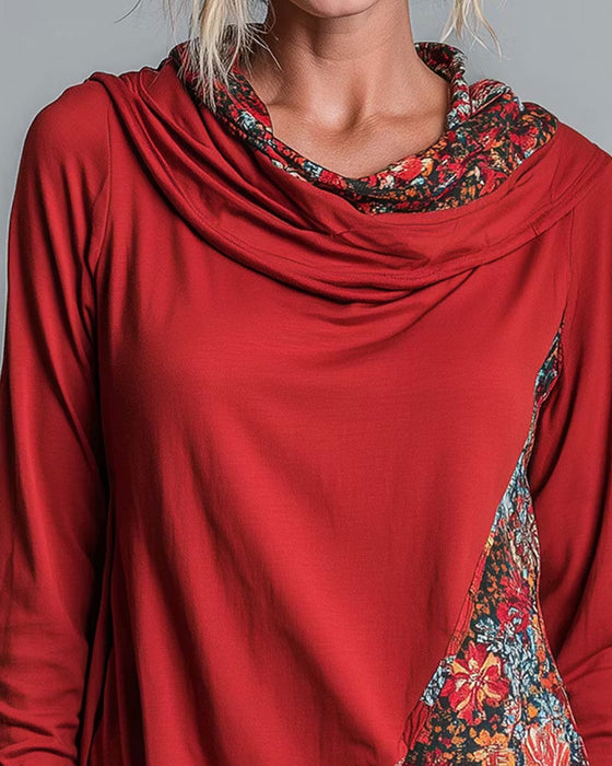 Oberteil Slouchy Drapierter Ausschnitt Patchwork Langarm
