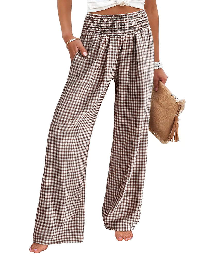 Hose Hohe Taille Karriertes Weites Bein