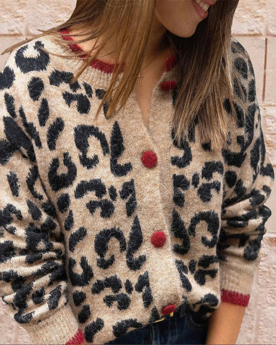 Cardigan Mode Leopard Jacquard Strick