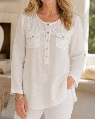 Bluse Rundhals Knopfleiste Langarm
