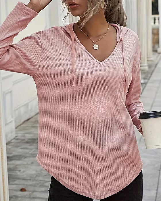 Bluse V-Ausschnitt Hoodie Unregelmäßig