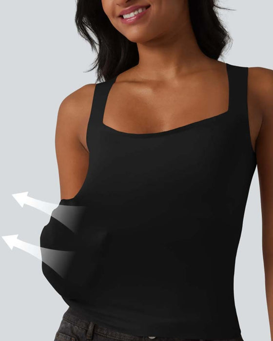 Tank Top Uni Farbe Viereckiger Ausschnitt Integrierter Bh