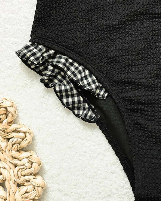 Bikini Karo Rüsche Trägerlos