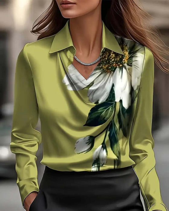 Bluse Revers gerade Schulter bedruckt