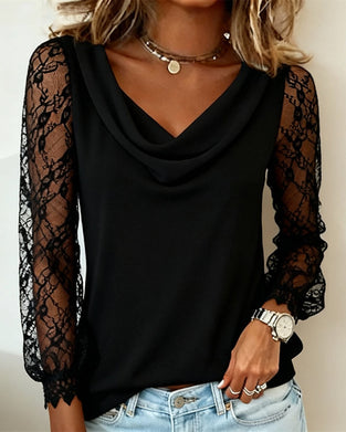 Top mit drapiertem Kragen und Patchwork-Details