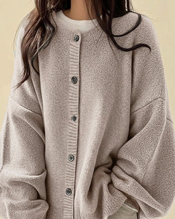 Cardigan Rundhals Geknöpft Pullover