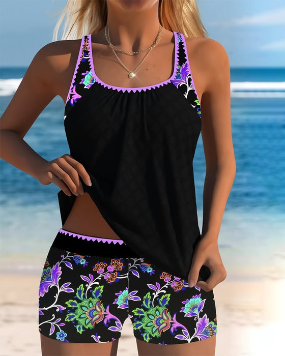 Blumige Bequeme Tankini Mit Jungen-Shorts