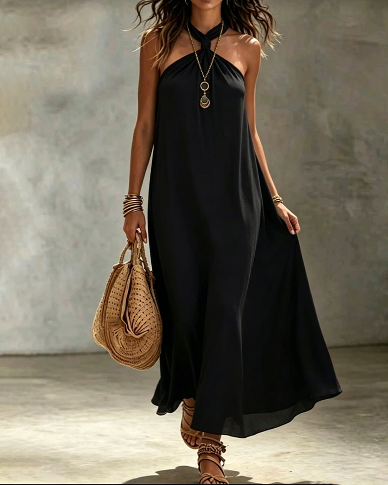 Kleid Einfarbig Halstuch Trägerlos