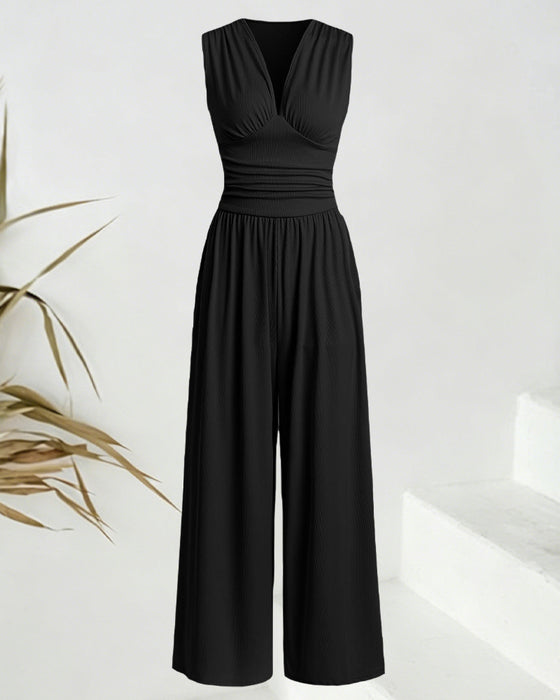 Jumpsuit Unifarben gerippt ärmellos