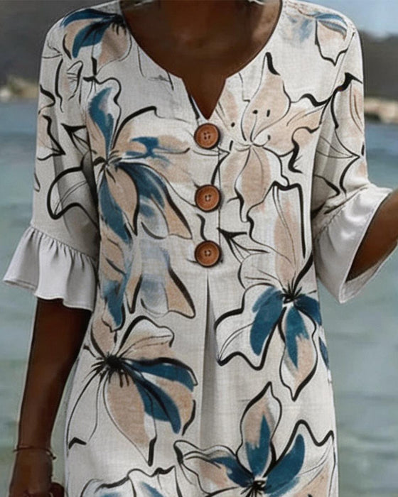 Kleid V-Ausschnitt Aquarell Blumen Etui