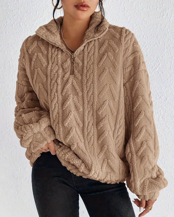 Sweatshirt Doppelseitig Fleece Halber Reißverschluss