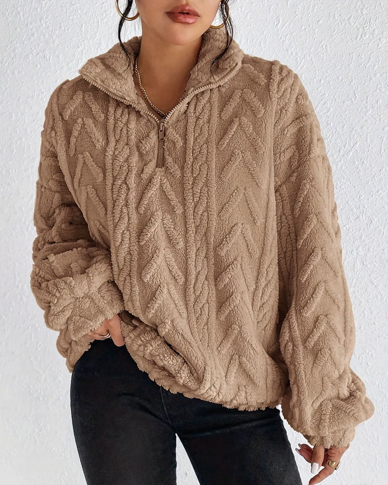 Sweatshirt Doppelseitig Fleece Halber Reißverschluss