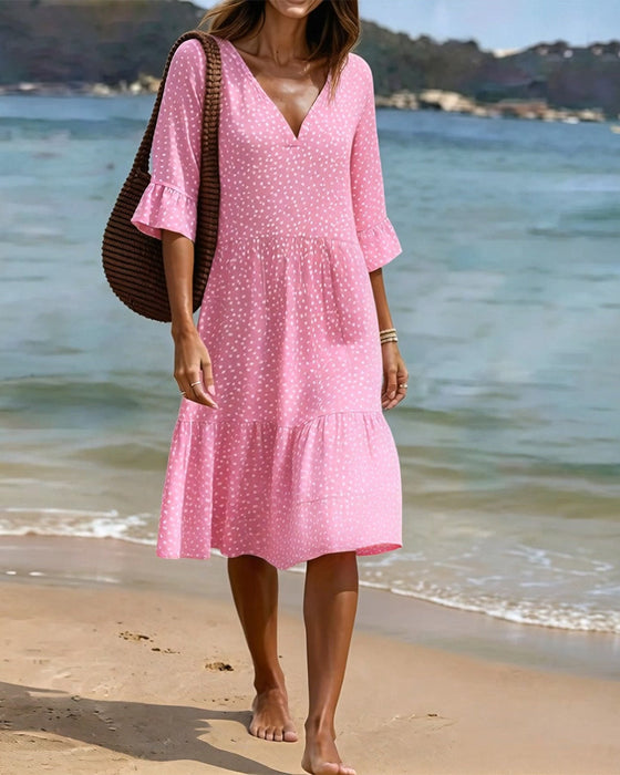Kleid Kleiner Tupfen Rüsche Ärmel