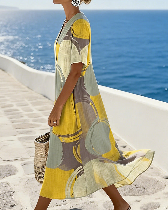 Kleid Colorblock Geometrischer Druck