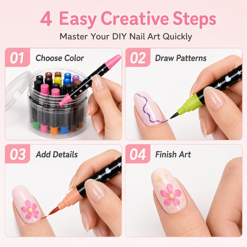 24 Farben Doppelendige Nagelkunststifte Set
