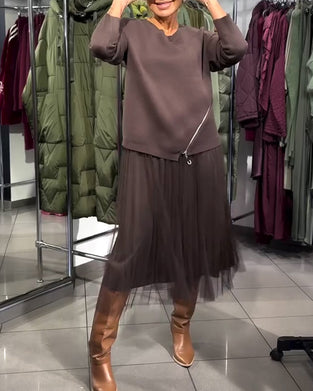 Stylisches Set Mit Rundhalspullover Und Reißverschlussdetail