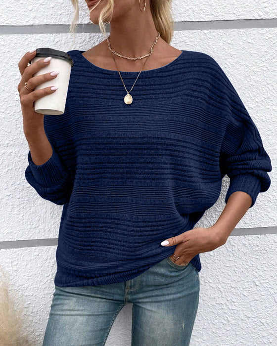 Einfarbiges Langarmshirt mit Rundhals und Streifen