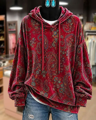 Hoodie Paisley Druck Samt