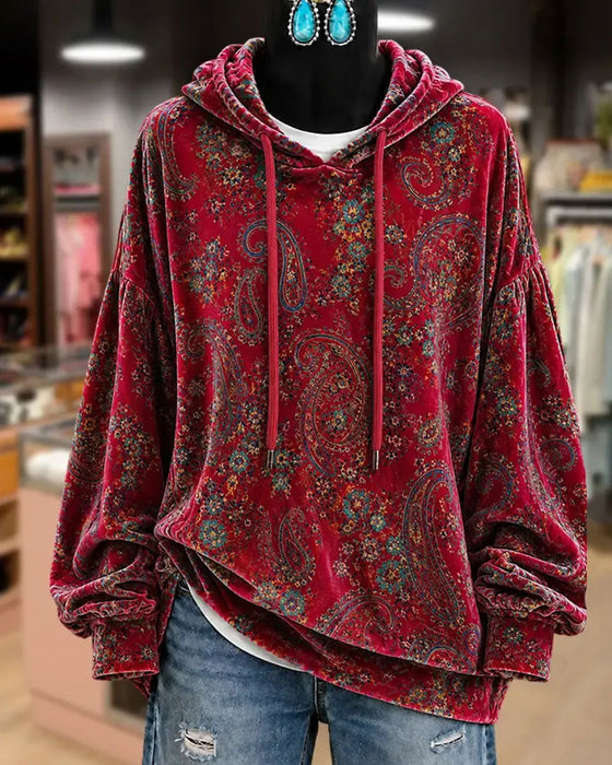 Hoodie Paisley Druck Samt