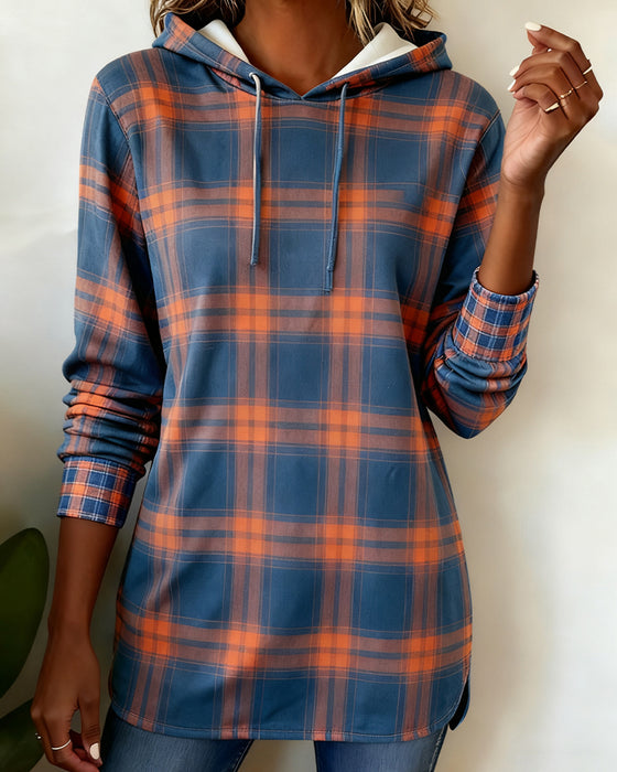 Sweatshirt Karo Druck Zugband Mit Kapuze