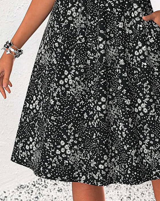 Kleid Quadratischer Ausschnitt Blumen A-Linie