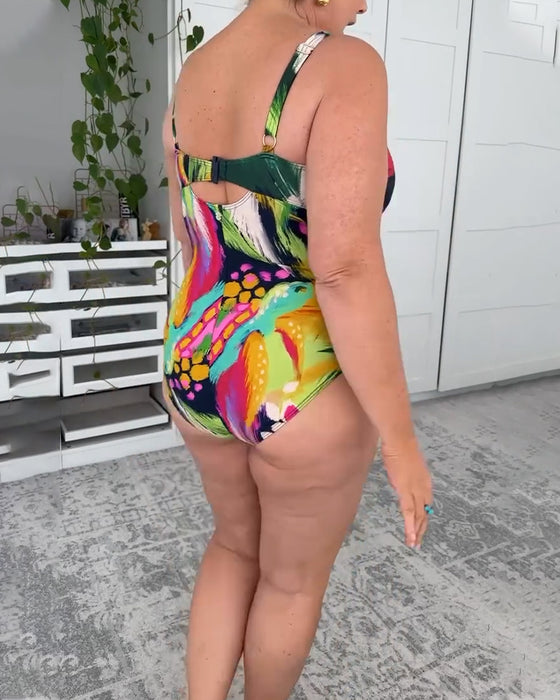 Einteiliger Badeanzug Blätterdruck